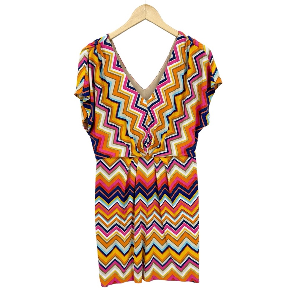 TRINA TURK Dress Chevron Multicolor Zig Zag V Neck Stretch